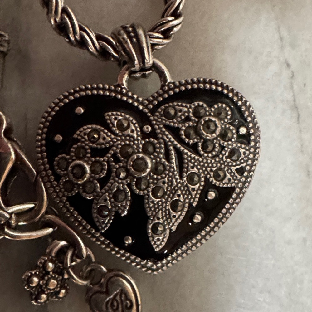 Brighton Silver Heart Necklace with Floral Design - Picture 7 of 7